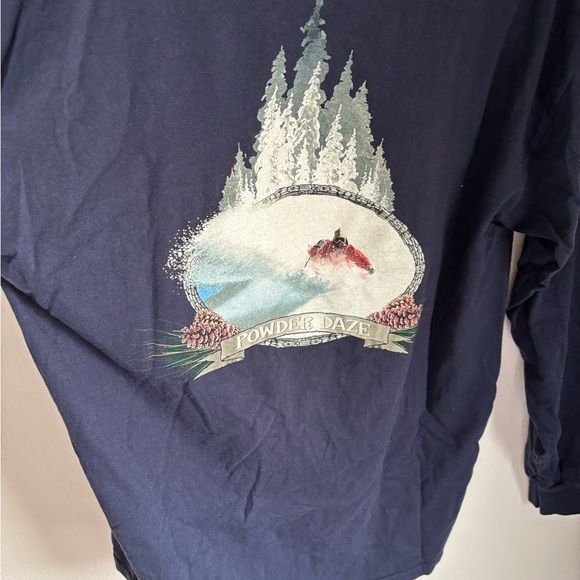 100% Cotton Skiing Grphic Navy Blue Long Sleeve Shirt in size large - Picture 9 of 11